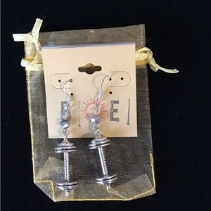 NWT  Earrings with bar bells and dark grey iridescent crystal $18